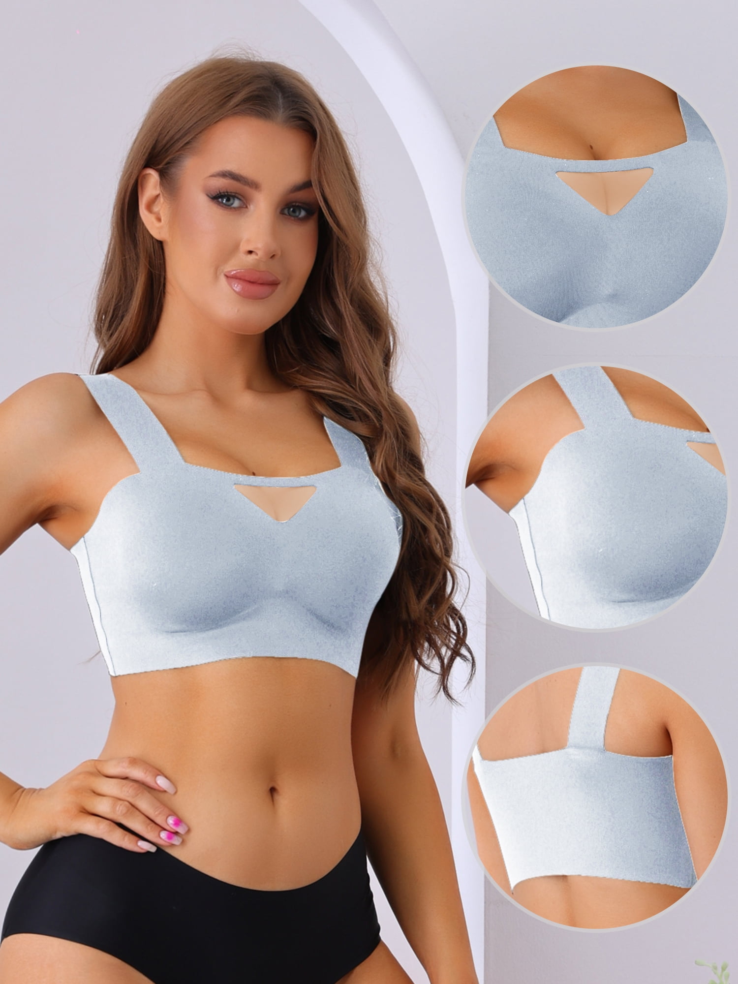 DARING DIVA Women's Full-Coverage Mesh Push-Up Comfort Wirefree Bras Blue S