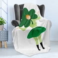 thumbnail image 4 of St. Patrick's Day Soft Flannel Fleece Throw Blanket, Lucky Lady with Clover Hat Costume Pattern, Cozy Plush for Indoor and Outdoor Use, 50" x 60", Green Green, by Ambesonne, 4 of 5