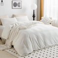 thumbnail image 2 of White Duvet Cover Full Size - 100% Washed Cotton Linen Feel Textured Comforter Cover, 3 Pieces Breathable Soft Bedding Set with Zipper Closure (Off White, Full 80"x90"), 2 of 2