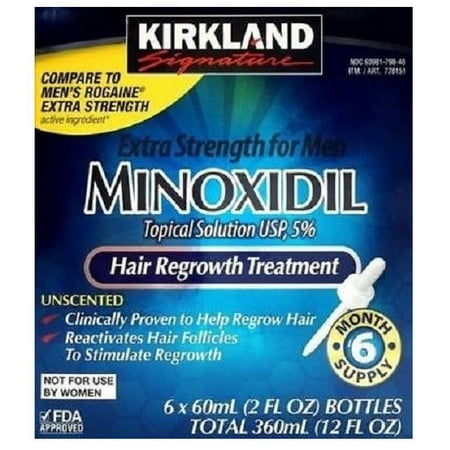 Kirkland Minoxidil 5% Topical Solution Extra Strength Hair Regrowth Treatment for Men Dropper Applicator Included (1 month to 24 month supplies available) (6 month supply), Clear