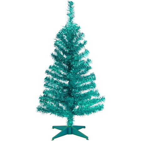 National Tree 3' Turquoise Tinsel Tree with Plastic Stand