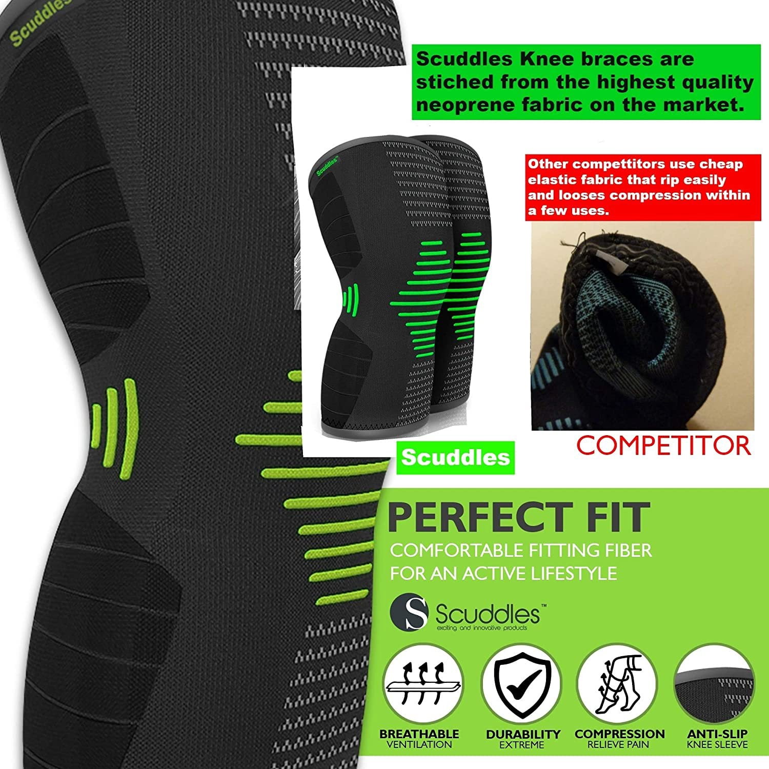 Scuddles Compression Knee Sleeve - Best Knee Brace for Meniscus Tear, Arthritis, Quick Recovery etc. – Knee Support for Running, CrossFit, Basketball and Other Sports