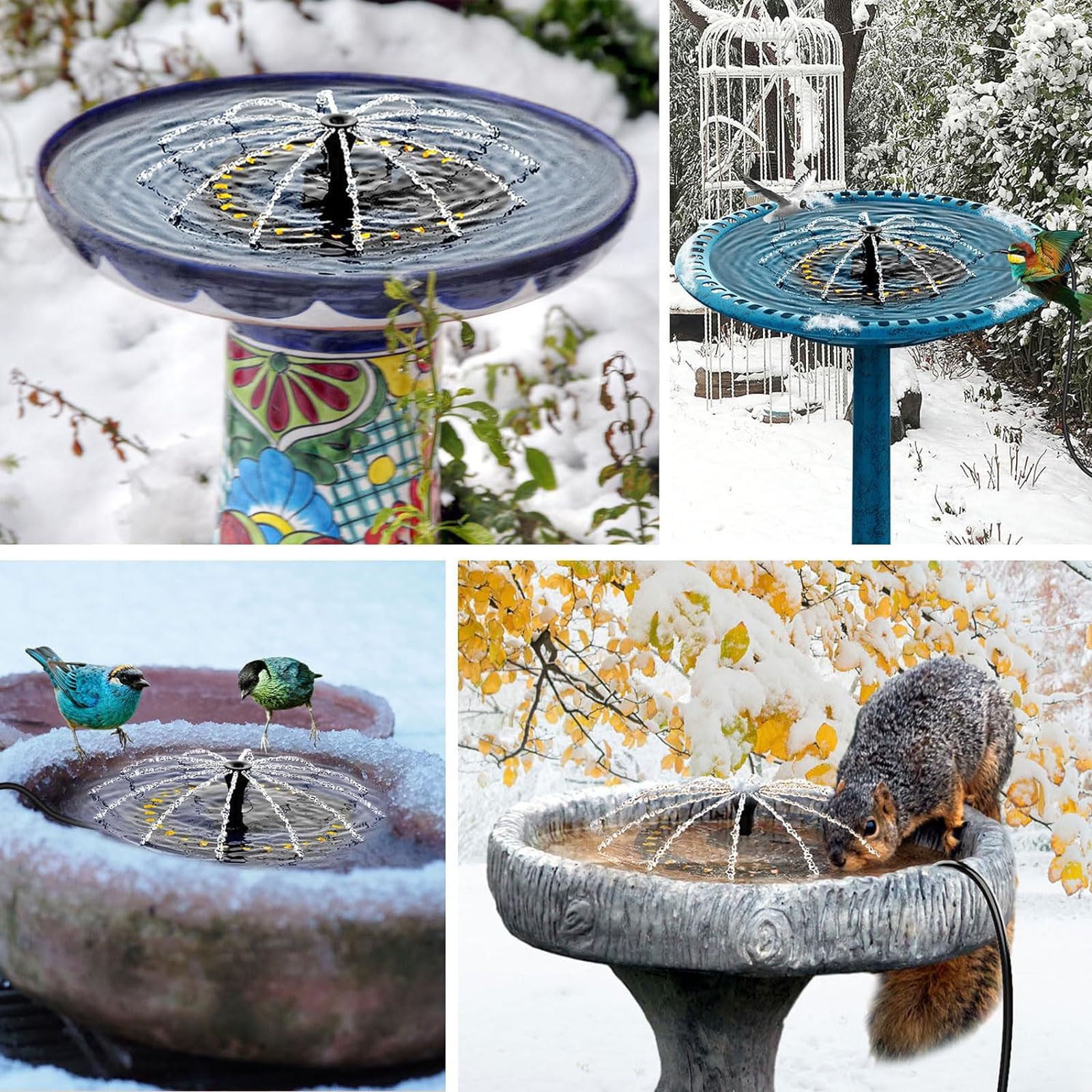 Chanana Bird Bath Heater with Fountain Pump Black, Heated Bird Baths for Outdoor in Winter, with Thermostatically Controlled and Cord, Heated Bird Bath, Birdbath Deicer for Garden Birdbath