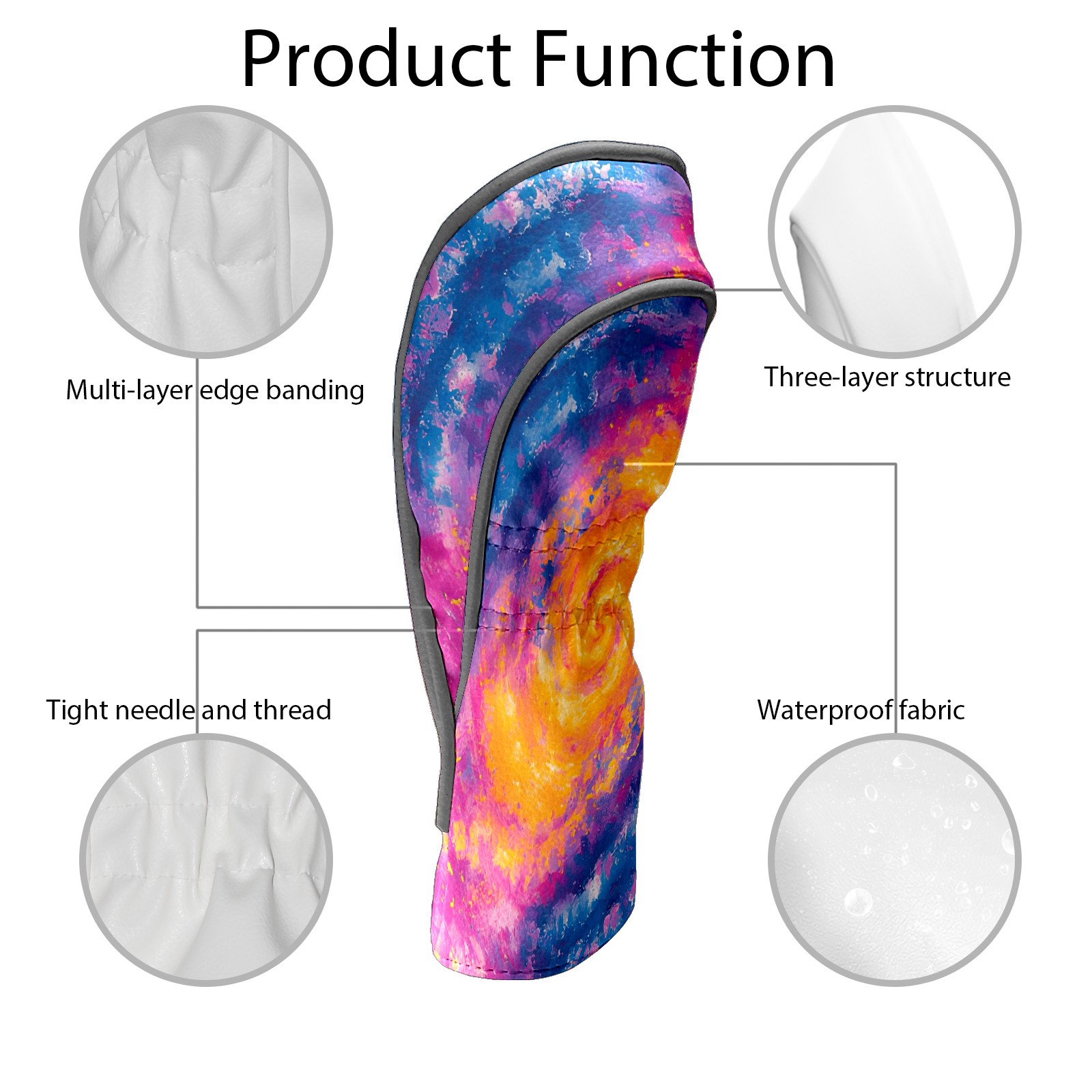 Golf Club Covers, Pink Swirl Premium PU Leather Driver Hybrid Putter Head Covers with Velvet Lining, Waterproof Golf Gifts for Men Women