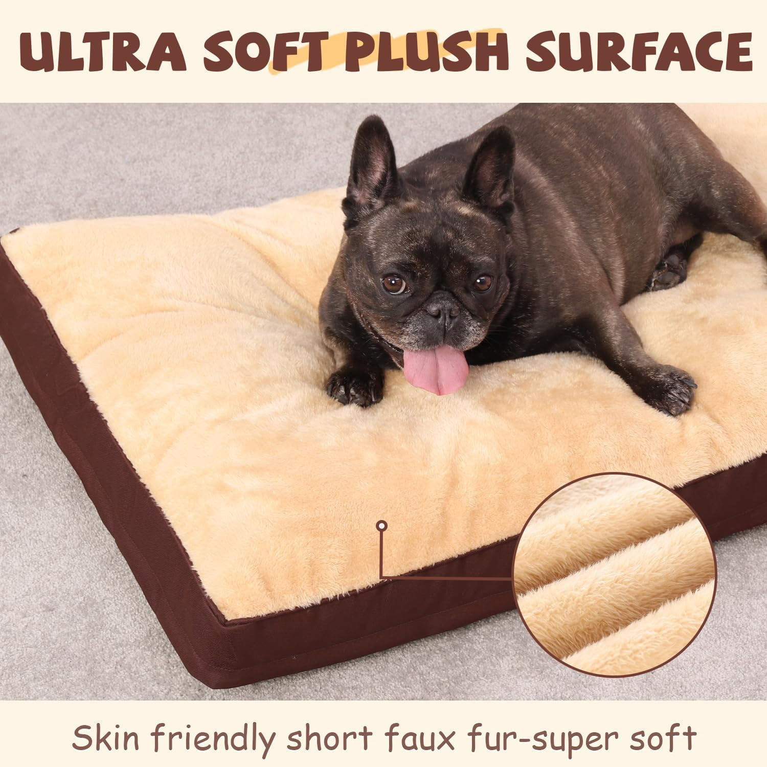 Dog Crate Bed Waterproof Deluxe Plush Dog Beds with Removable Washable Cover Anti-Slip Bottom Pet Sleeping Mattress for Large, Medium, Jumbo, Small Dogs, 23 x 17 inch, Brown