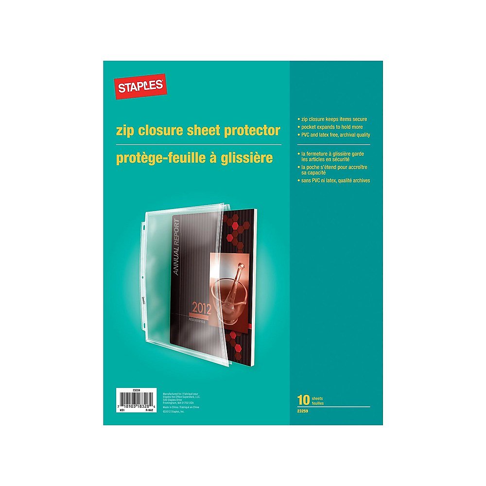 Staples Medium Weight Sheet Protectors 8.5" x 11" Clear 10/Pack (23259