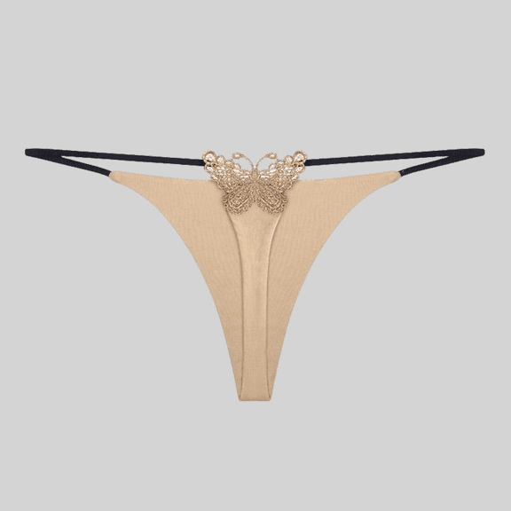 Fulorrnie Low Rise Seamless Cotton Panties Butterfly Embroidery Delicate Band Underwear for Women No Show Thongs Ladies Briefs Boyshorts, Beige, L