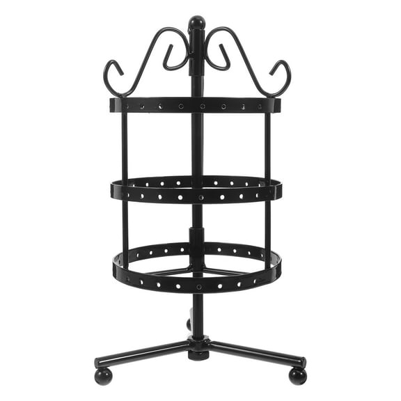 Circular Rotating Earring Stand Metal Jewelry Display Rack Iron Craft Desktop Earring Stud Organizer Black 3 Tier