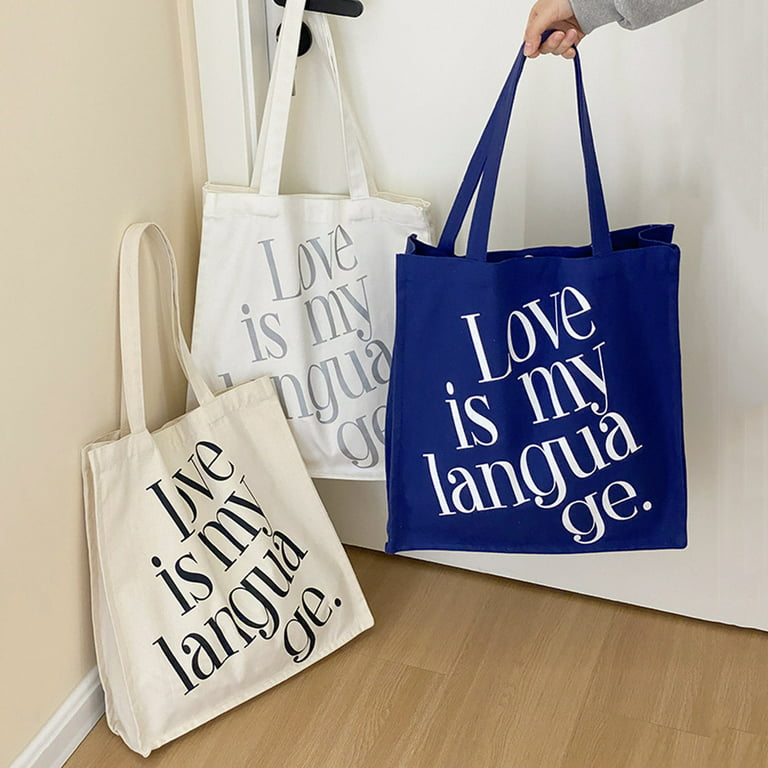 All Over Letter Print Tote Bag, Large Capacity Shoulder Bag
