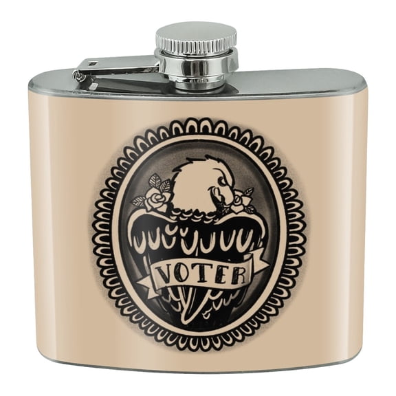 Voter Tattoo Style Eagle with Rose Stainless Steel 5oz Hip Drink Kidney Flask