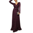 thumbnail image 1 of hirigin Long Sleeve V-neck Dresses for Women, Sequins Surface Tie Up Waist Pleated Gown Long Dresses Party Skirt, 1 of 9