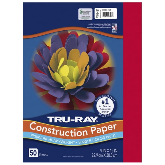 PACON - 103031 Pacon Tru-Ray Heavyweight Construction Paper, Festive Red, 9" x 12", 50 Sheets - 103431 RDD5