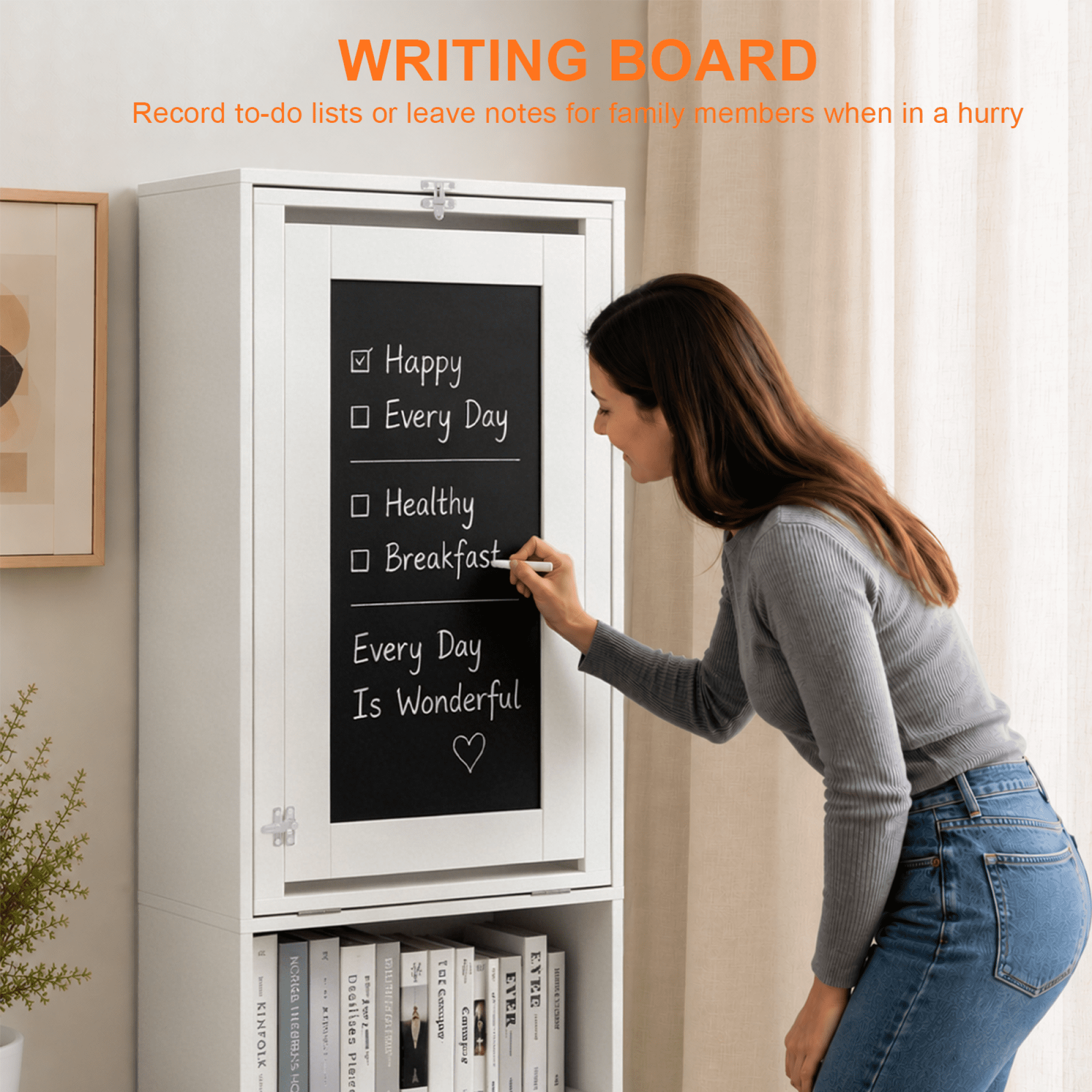 Leumius Folding Desk with Storage,Fold-Out Wall Mounted Computer Desk with Storage Shelves, Convertible Folding Writing Desk Cabinet with Chalkboard, Space-Saving Home Office Desk,White