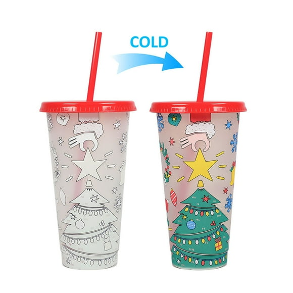 Kgfrsd Glass Cups,Christmas Color Changing Cup PP Coffee Plastic Single Layer Temperature Sensitive Color Changing Color Changing Cup,Home Essentials