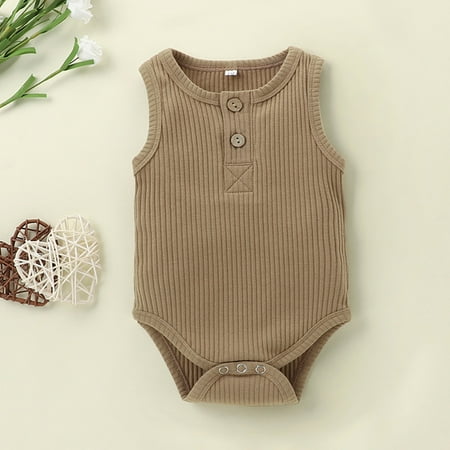 

Boys Bodysuit Baby Girls Solid Ribbed Stitch Sleeveless Clothes Romper