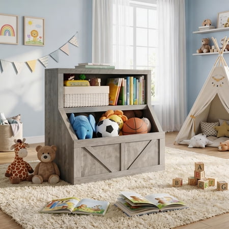 2-Tier Bookshelf & Toy Storage with Cabinet Toddler Organizer Bookcase for Playroom Bedroom Living Room Classroom