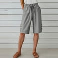 thumbnail image 2 of Women's Bermuda Linen Shorts Casual Knee Length Long Shorts High Waisted Comfy Summer Shorts with Pockets, 2 of 7