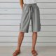 thumbnail image 2 of Pantalones de la Cintura Elástica de las Mujeres Medio Pantalones Cortos Botones de la Cintura Elástica de Verano Lino Bolsillos Pantalones, Lino de Algodón, 2 of 7