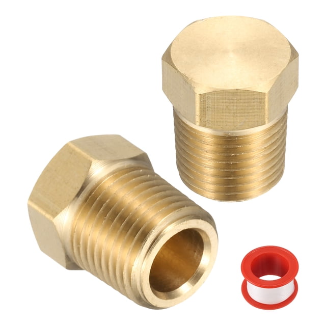 2Pcs Tapón de cabeza hexagonal de latón, tapa de compresión, tapa de válvula de detención, 1/8" NPT
