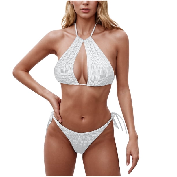 Conjunto de Bikini de Cintura Alta para Mujeres Color Sólido Sexy Colgantes Ajustables Bikini, Diseño de Corte Alto sin Espalda para Piscina, Playa Y Vacaciones