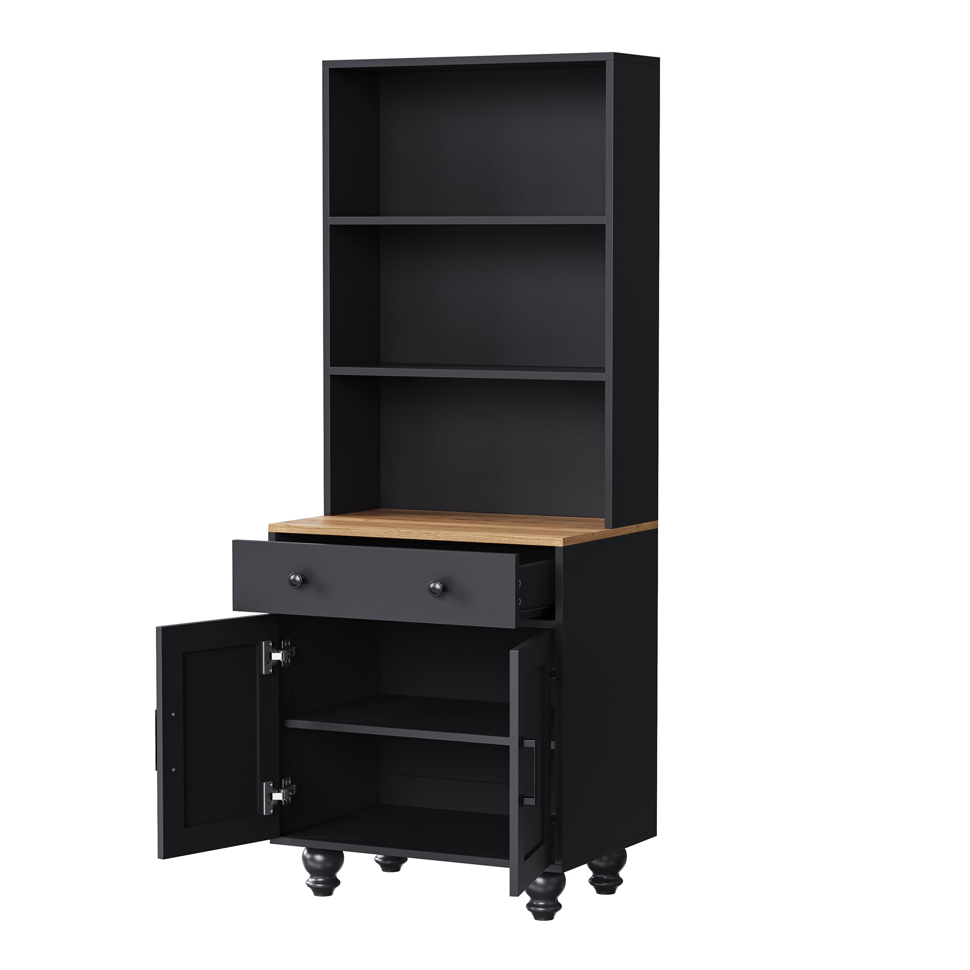 62" Tall Storage Cabinet, 5-Tier Pantry Cabinet with Drawer and Adjustable Shelves, Wood Modern Storage Bookcase, Kitchen Hutch, for Living Room