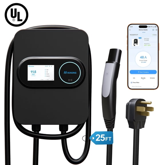 H KHONS Level 2 EV Charger, NEMA 14-50, 48 Amp 240V Electric Vehicle Charging Station (NACS), All Tesla Model 3/y/s/x