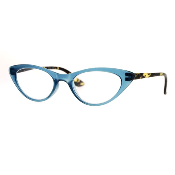 Womens Retro Design Narrow Cat Eye Plastic Reading Glasses Blue +1.0
