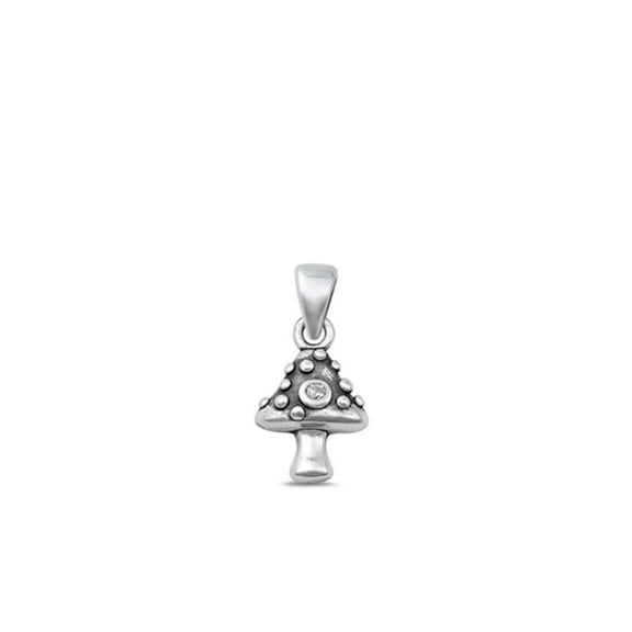 Sterling Silver Clear Cubic Zirconia Mushroom Pendant High Polished Charm .925 New Jewelry Female