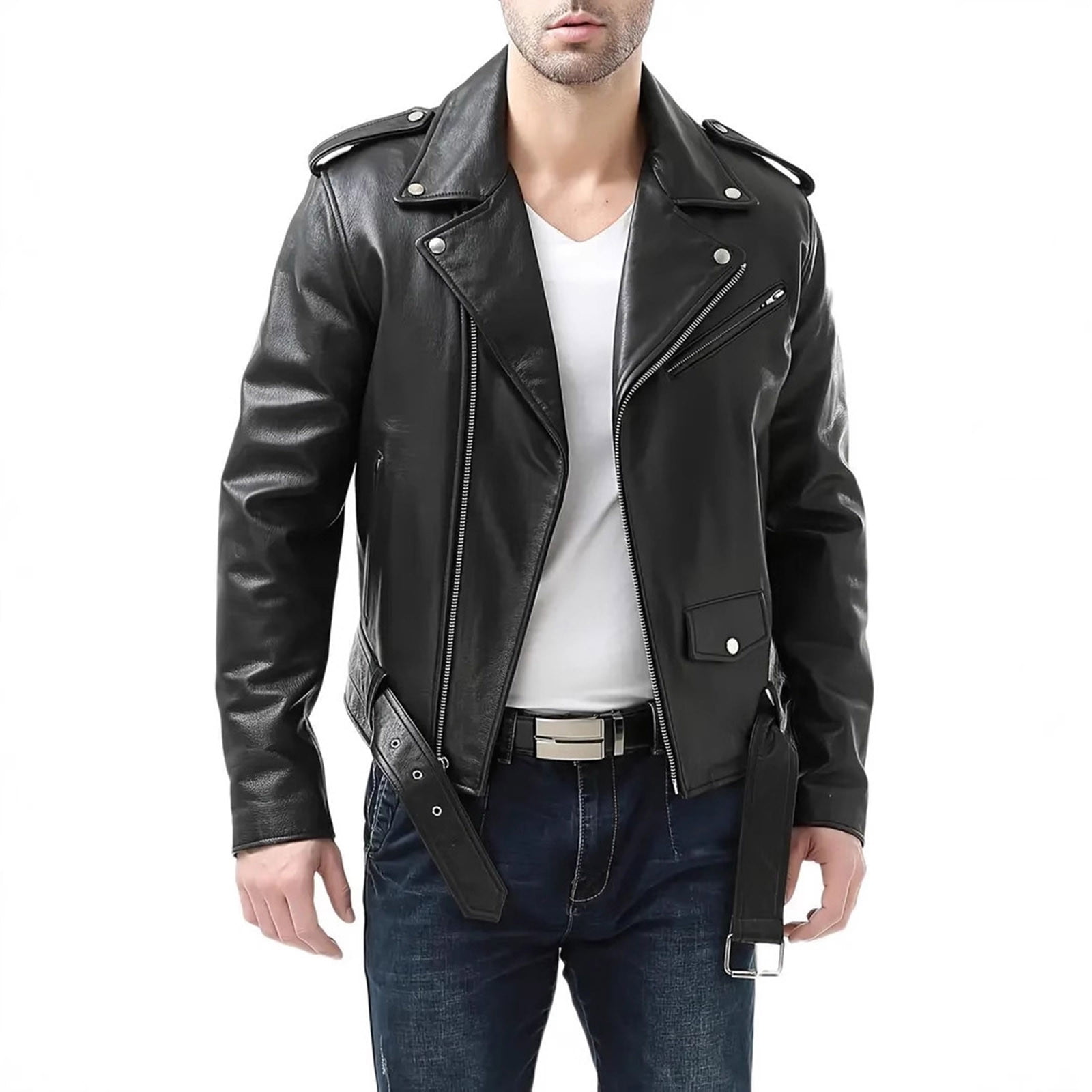 Zpanxa Men's Real Leather Jacket Genuine Cowhide Hooded Windproof