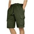 thumbnail image 2 of BADHUB Mens Drawstring Cargo Shorts Ripstop Stretch Work Shorts Elastic Waist Durable Workout Hiking Shorts Father's Day Gift Army Green M, 2 of 8