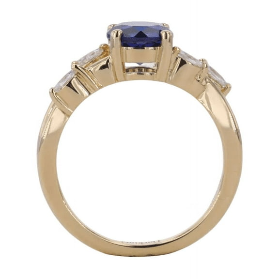 Elegant Round-Cut Lab-Created Blue Sapphire & Moissanite Engagement Ring in 925 Sterling Silver for Women - Sparkling, Durable, Hypoallergenic Jewelry Gift