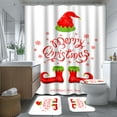 thumbnail image 3 of Lalilo 4 Pcs Red White Green Shower Curtain Sets with Rugs for Bathroom Decor,Red and Shoes Elf Bathroom Curtain Set with Mats, 3 of 6