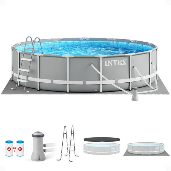 Open Box Intex 15 Foot x 42 Inch Prism Frame Above Ground Swimming Pool Set