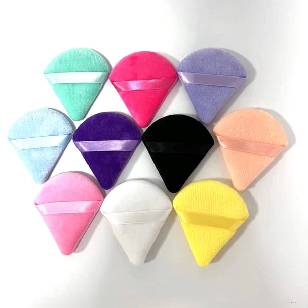 Borla de polvo triangular, borla de terciopelo corta, borla de polvo de pie, borla de terciopelo para maquillaje, esponja súper suave de doble cara, borla de polvo negra en caja