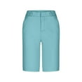 thumbnail image 4 of Mohiass Chino Bermuda Shorts for Women Summer Trendy Pull On Knee Length High Waisted Comfy Stretchy Long Shorts Blue L, 4 of 4