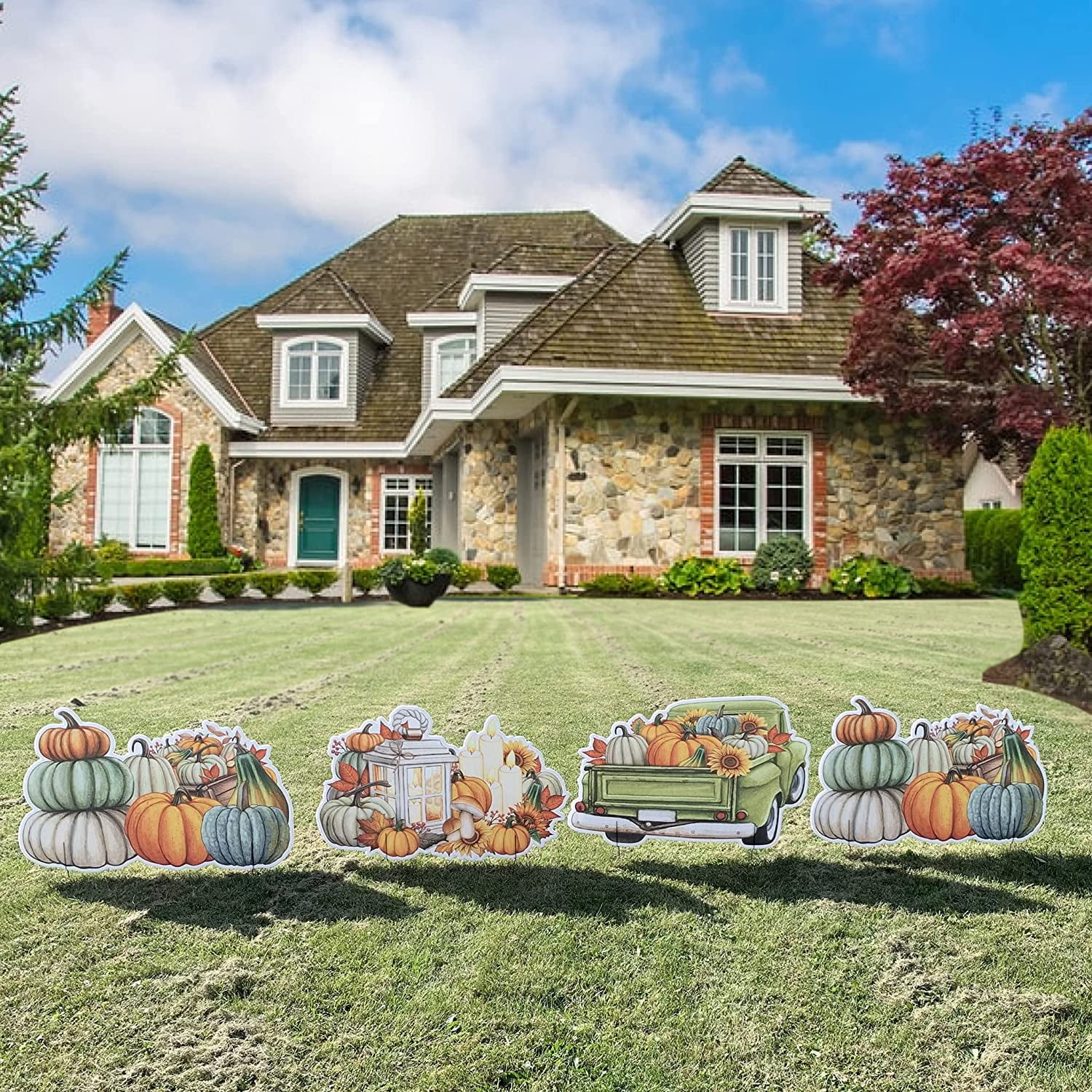 VictoryStore Fall Harvest Yard Decorations Set, Autumn Yard Decorations Fillers, 4 Piece Set