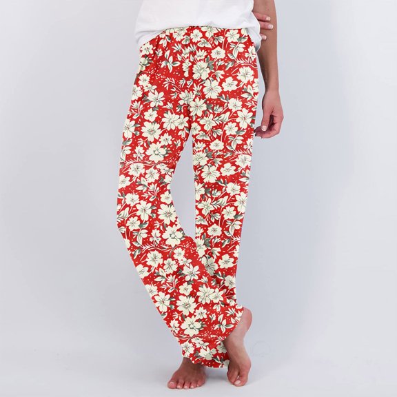 ALLLIST Ladies Pajamas Pants Bottoms Red Floral Breathable Home Clothes Loungewear for Women