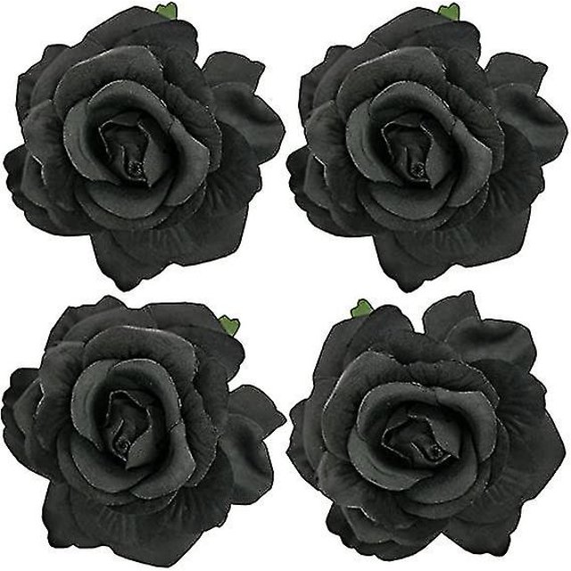 4 Piezas de Tela Rosa Flor Rosa Horquilla Rosa Broche Mexicano Flor de Pelo Pin Tocado Accesorios para el Cabello para Mujeres Niñas Halloween Festival Boda Fiesta (Negro)