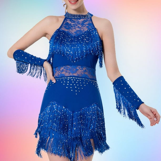 Vestido de baile latino para mujer, vestido de fiesta brillante