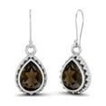 thumbnail image 2 of 7x5mm Pear Smoky Quartz 925 Sterling Silver Wire Hook Teardrop Mother's Day Gift Earrings, 2 of 4