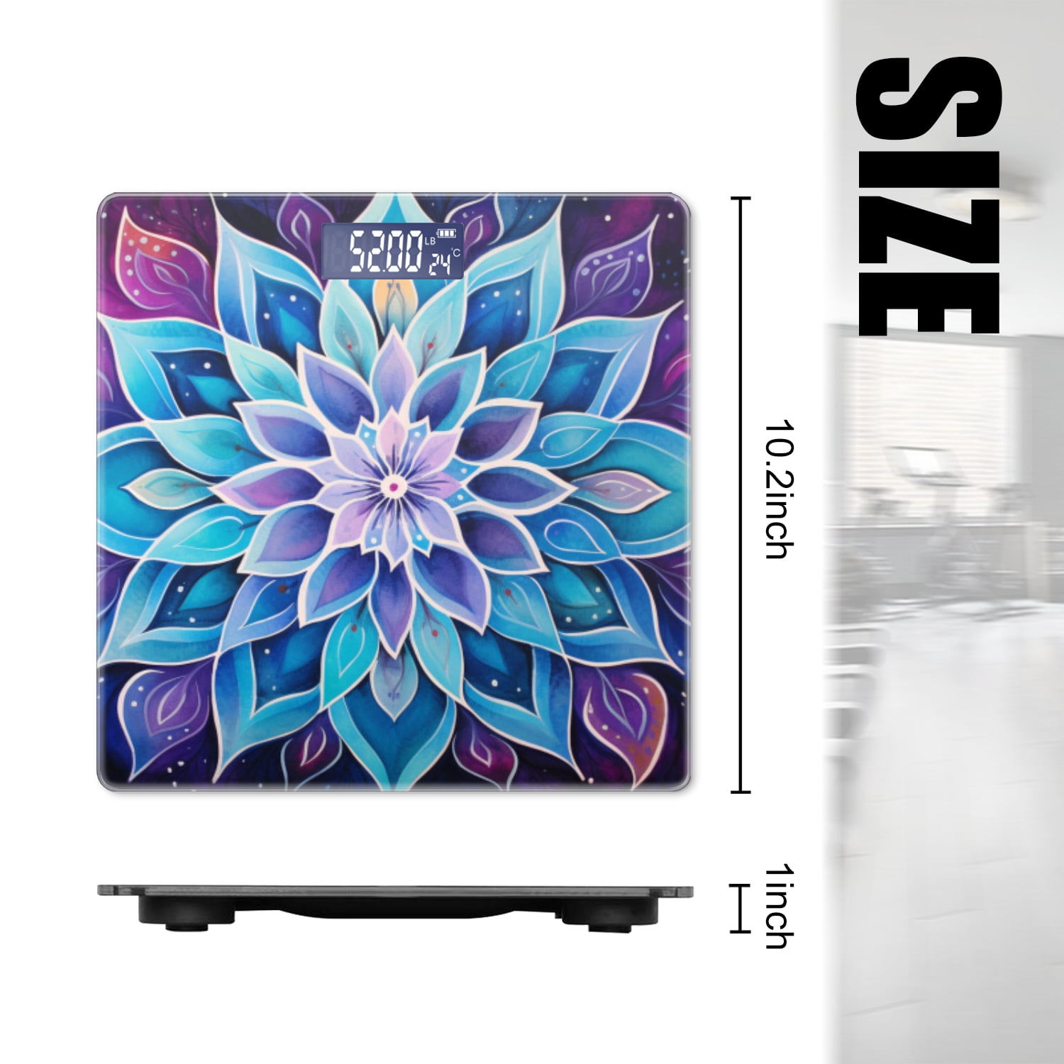 Bathroom Scale, Highly Accurate Digital Body Scale,Precisely Measures Weight up to 400 lbs-Mandala Lotus Flower With Pastel Blue And Pink Colors