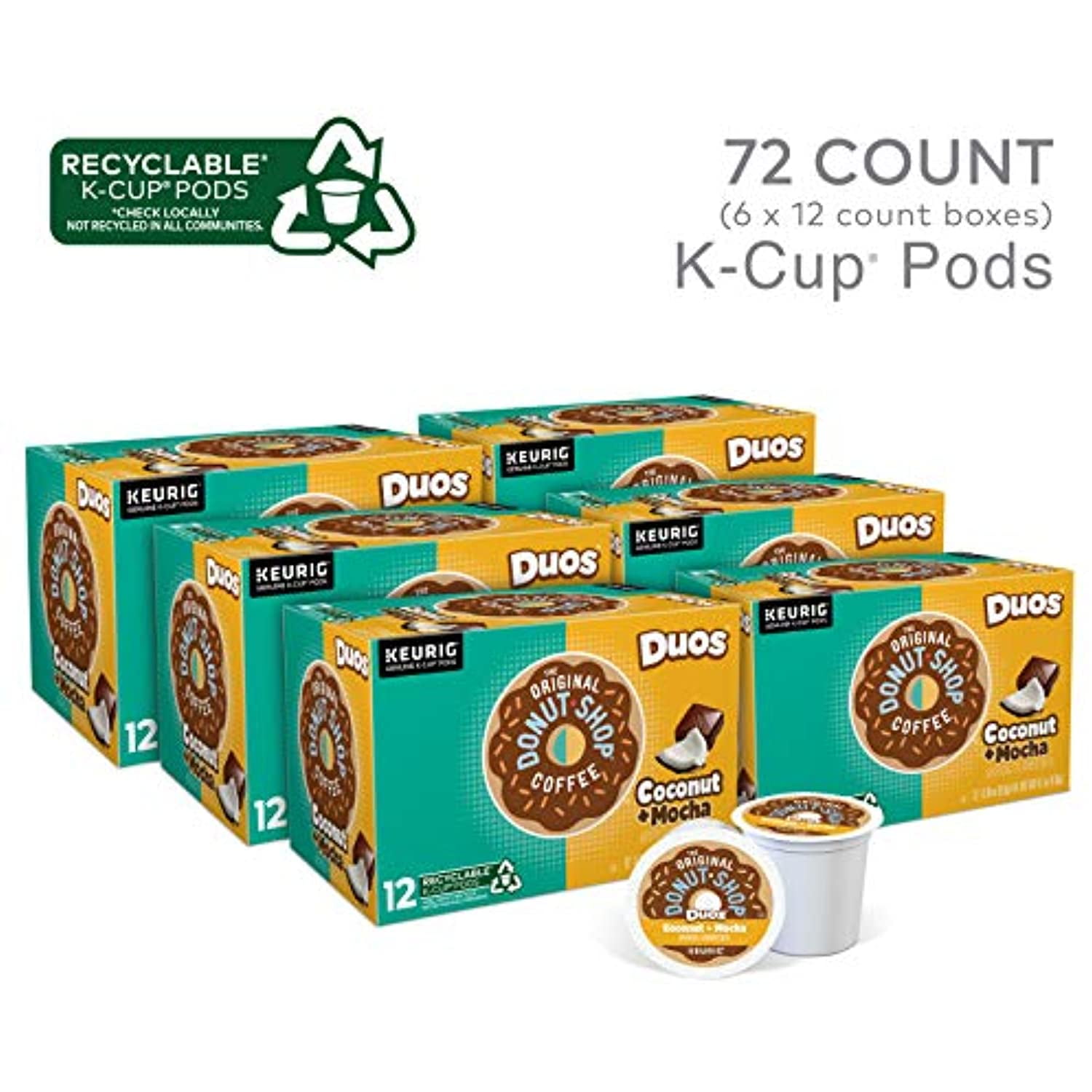 The Original Donut Shop Coconut Mocha, Single-Serve Keurig K-Cup Pods, Flavored Medium Roast Coffee, 72 Count