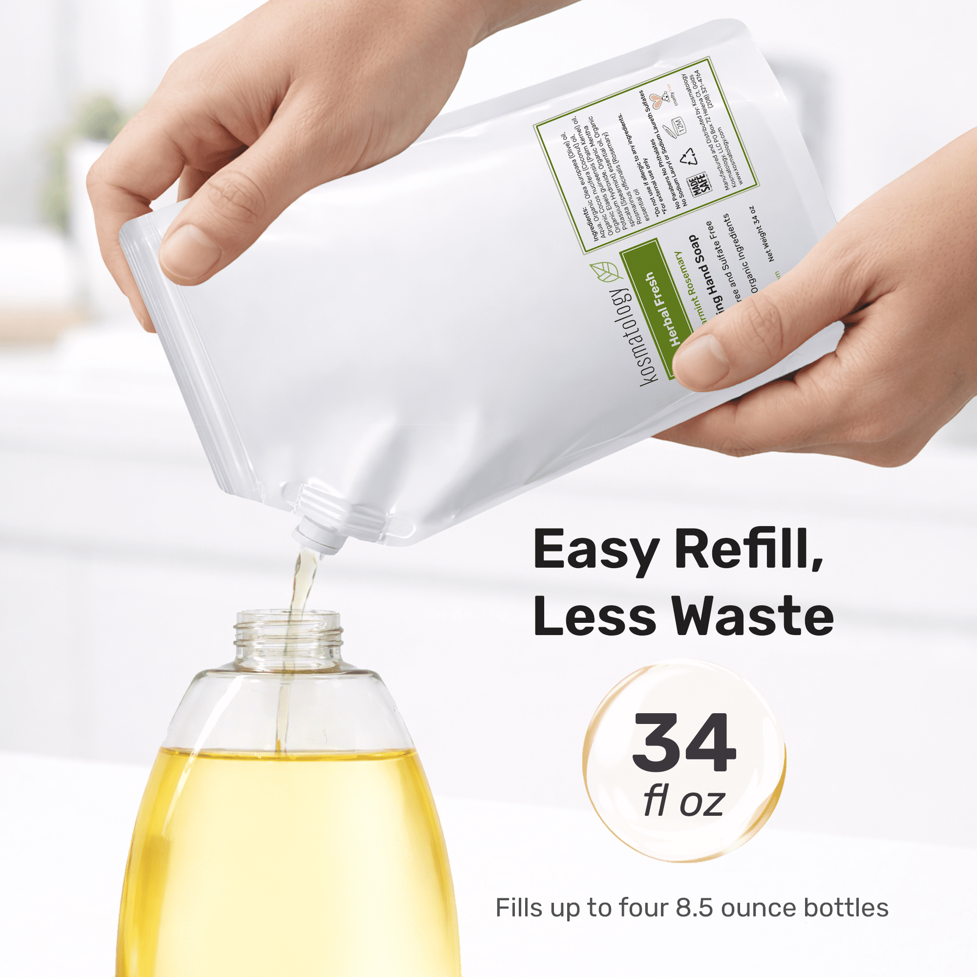 kosmatology® Spearmint-Rosemary Organic Foaming Hand Soap Refill | Moisturizing Hand Wash | Clean Ingredients, Infused with Essential Oils | 34 fl oz