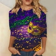 thumbnail image 2 of Jinhomg Womens Mardi Gras Print Shirt Fancy Carnival Themed Masks Tops Spring Casual 3/4 Sleeve Holiday Tunic Pullovers Going Out Wear Multicolor L, 2 of 6