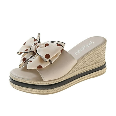 

Womens Studded Sandals Fashion Summer Women Sandals Wedge Heel Platform Ribbon Bow Polka Dot Casual
