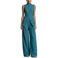 thumbnail image 2 of Sets Summer Outfits Sleeveless Crop Tops Women Solid Color Stand Collar Sleeveless Shirt Tops Wide-Leg Pants Suit Blue Xxl, 2 of 6