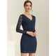 thumbnail image 2 of Mini vestido ajustado elegante de malla transparente de manga larga con encaje elástico para mujer Azul Marino S, 2 of 6
