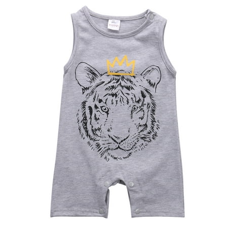 

Binpure Baby Boys Girls Summer Grey Sleeveless Round Neck Tiger Patterned Romper