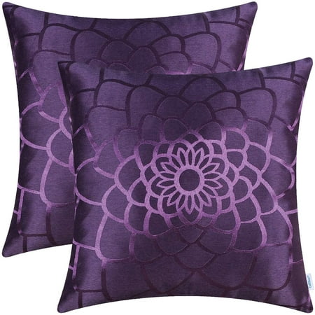 

CaliTime Pack of 2 Throw Pillow Covers Cases for Couch Sofa Home Decor Modern Shining & Dull Contrast Dahlia Floral Silhouette Both Sides 16x16 inches Deep Purple