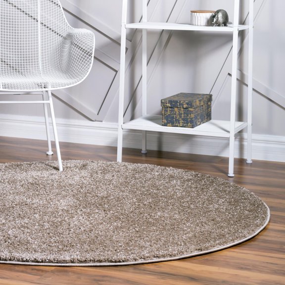 Unique Loom Soft Solid Shag Collection Area Rug - Aras (5' 1" Round Khaki)